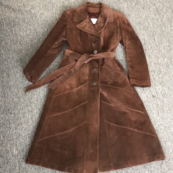 Vintage Jackets & Blazers - Vintage suede full length button up trench with belt - fully lined